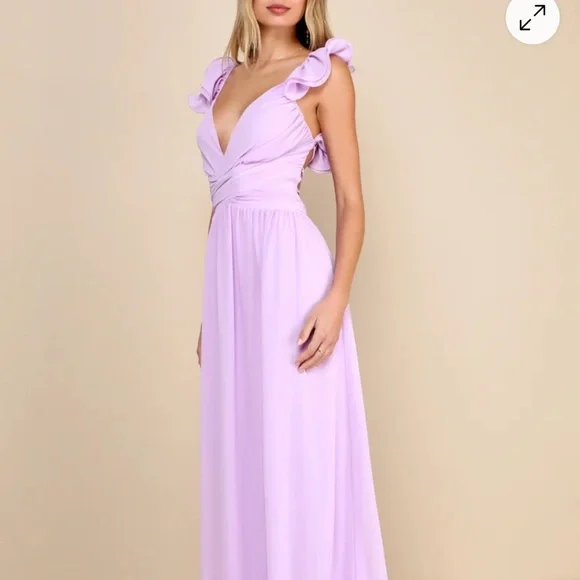 Lulu’s Lilac Ruffled Open-Back Evening Gown - Picture 8 of 9